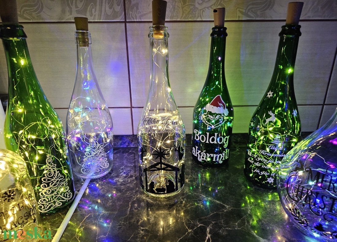 Karácsonyi Betlehemes vilagító pezsgős üveg - karácsony - karácsonyi lakásdekoráció - karácsonyi fénydekoráció - Meska.hu