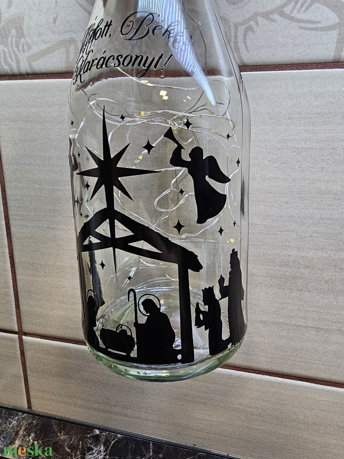 Karácsonyi Betlehemes vilagító pezsgős üveg - karácsony - karácsonyi lakásdekoráció - karácsonyi fénydekoráció - Meska.hu