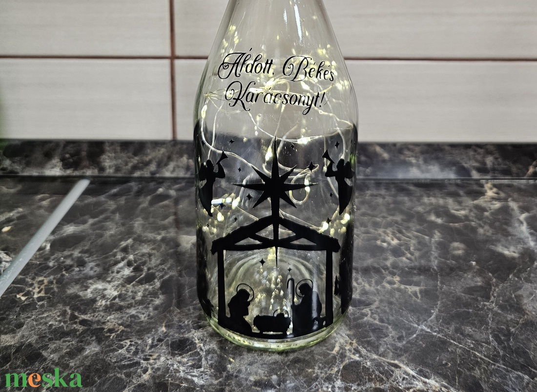 Karácsonyi Betlehemes vilagító pezsgős üveg - karácsony - karácsonyi lakásdekoráció - karácsonyi fénydekoráció - Meska.hu