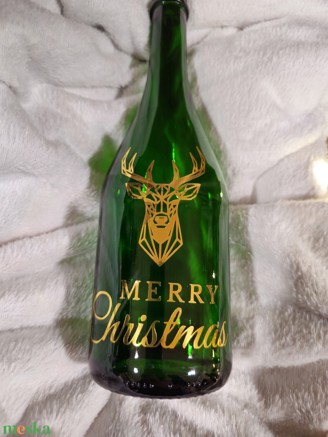 Karácsonyi rénszarvasos vilagító pezsgős üveg - karácsony - karácsonyi lakásdekoráció - karácsonyi fénydekoráció - Meska.hu