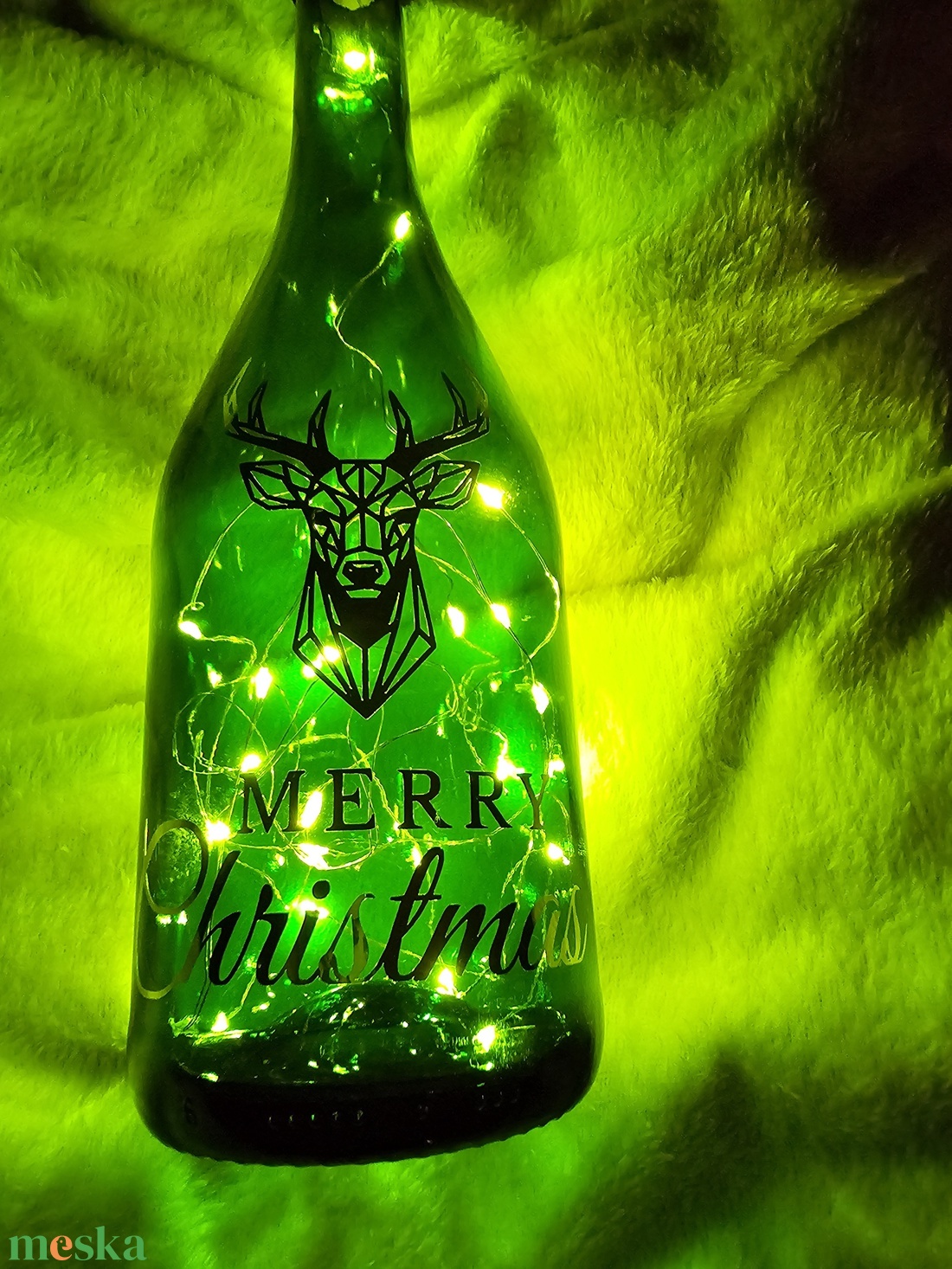 Karácsonyi rénszarvasos vilagító pezsgős üveg - karácsony - karácsonyi lakásdekoráció - karácsonyi fénydekoráció - Meska.hu