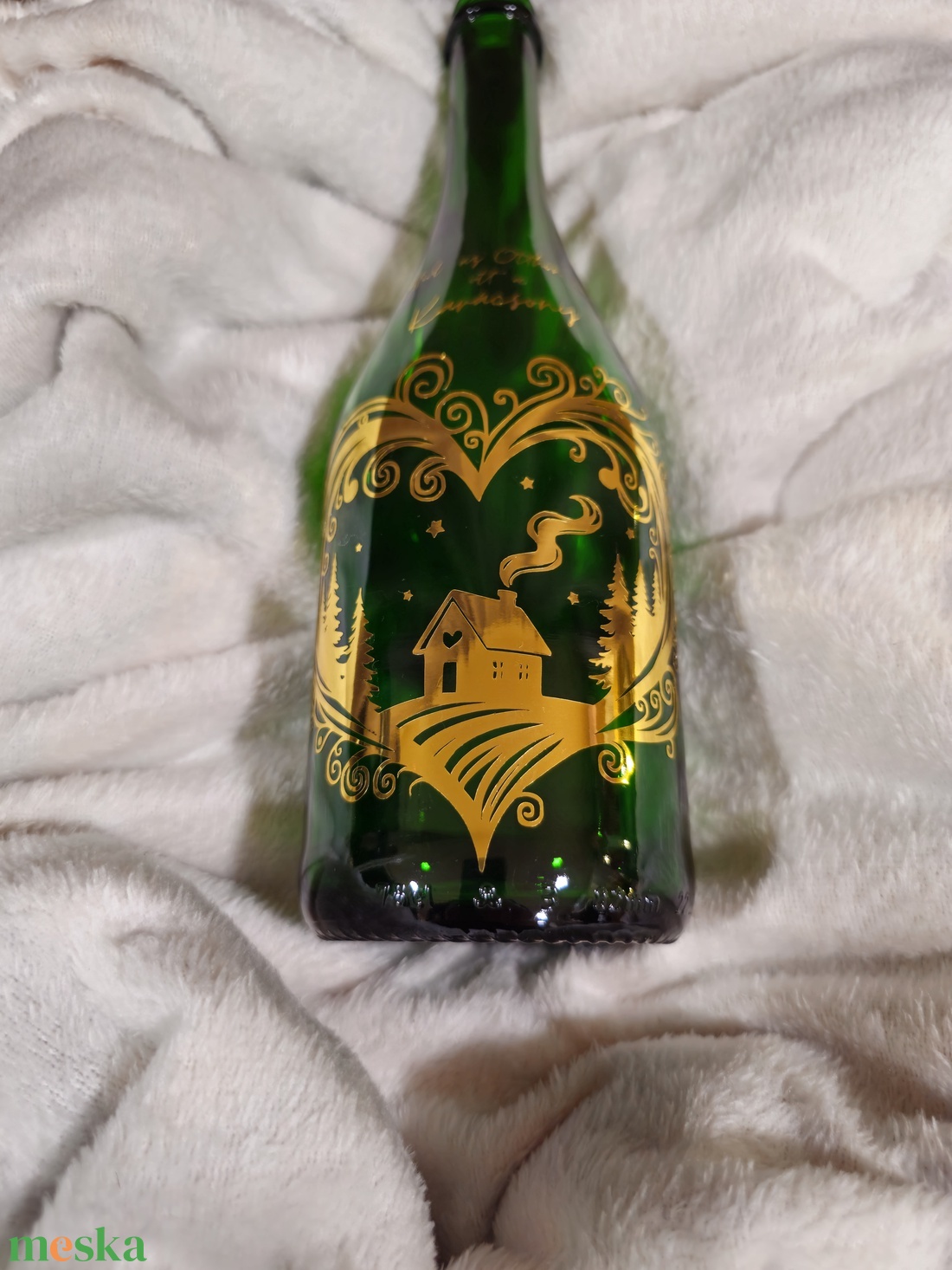 Karácsonyi házikós vilagító pezsgős üveg - karácsony - karácsonyi lakásdekoráció - karácsonyi fénydekoráció - Meska.hu