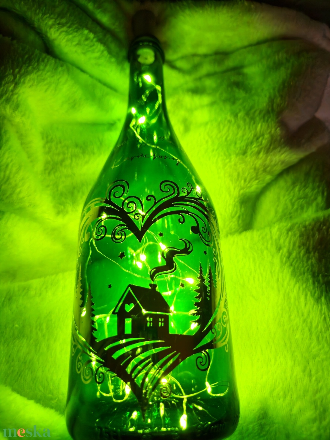 Karácsonyi házikós vilagító pezsgős üveg - karácsony - karácsonyi lakásdekoráció - karácsonyi fénydekoráció - Meska.hu