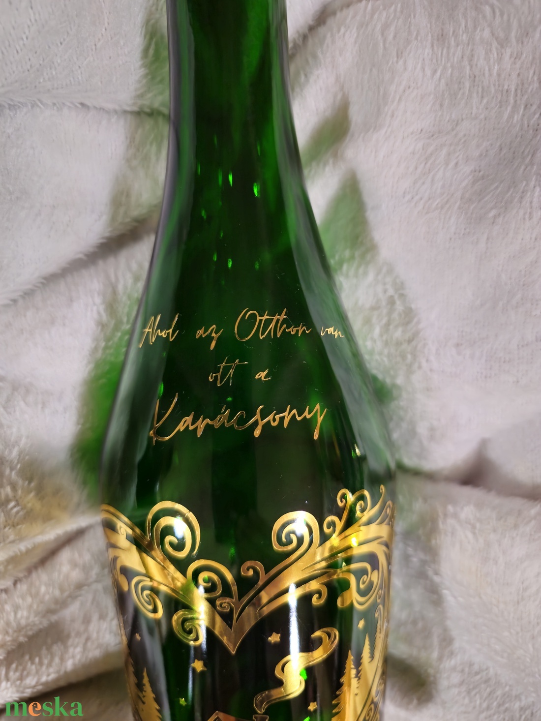 Karácsonyi házikós vilagító pezsgős üveg - karácsony - karácsonyi lakásdekoráció - karácsonyi fénydekoráció - Meska.hu