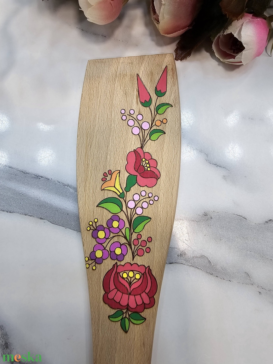 Kalocsai mintás gravírozott és festett fakanál - otthon & életmód - konyhafelszerelés, tálalás - sütés, főzés - fakanál & fakanáltartó - Meska.hu