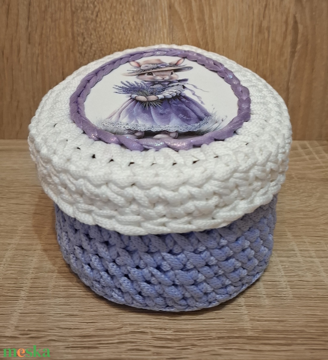 Horgolt nyuszis tárolódoboz - otthon & életmód - tárolás & rendszerezés - tárolókosár - Meska.hu