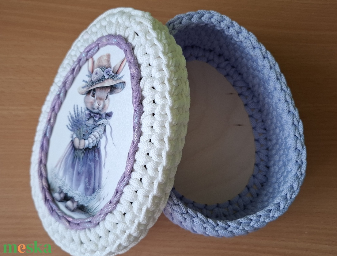 Horgolt nyuszis tárolódoboz - otthon & életmód - tárolás & rendszerezés - tárolókosár - Meska.hu