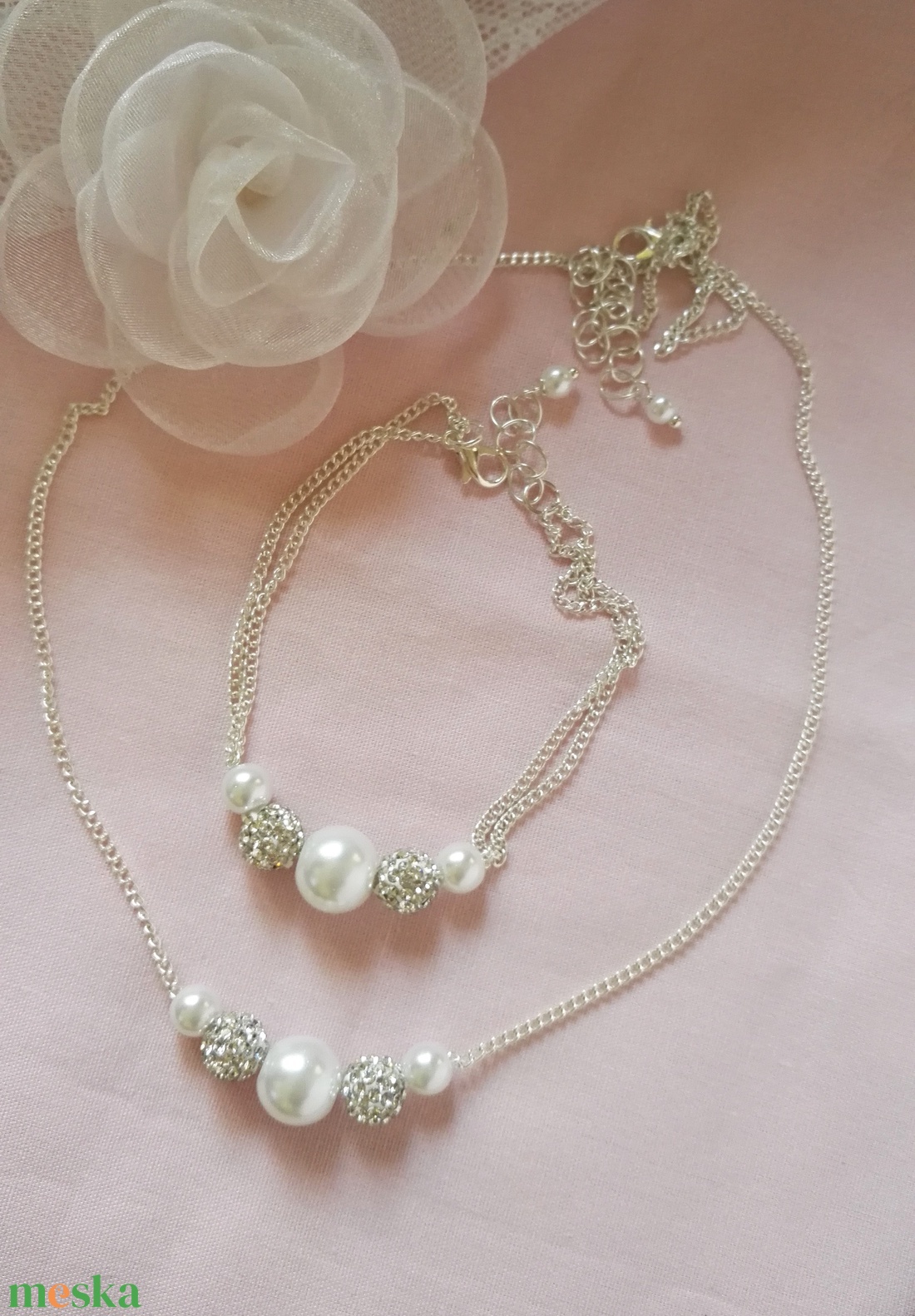 Shamballás, gyöngyös szett - esküvő - ékszer - ékszerszett - Meska.hu