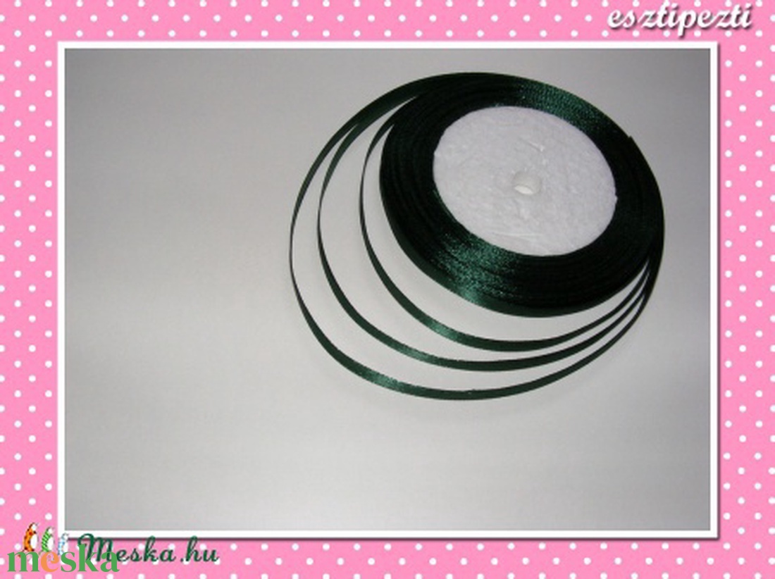 5 méter Szatén szalag 6 mm sötétzöld - kellékek & szerszámok - csomagolóanyag - Meska.hu