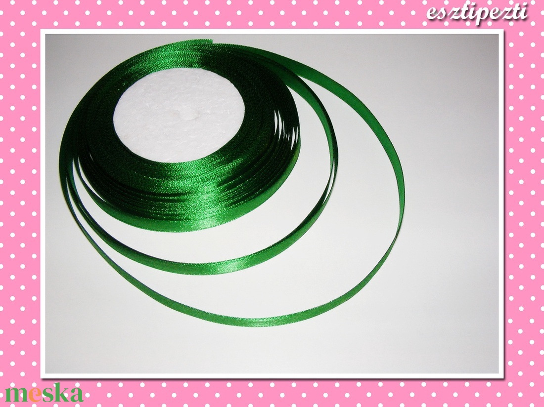 5 méter Szatén szalag 10 mm fűzöld - kellékek & szerszámok - csomagolóanyag - Meska.hu