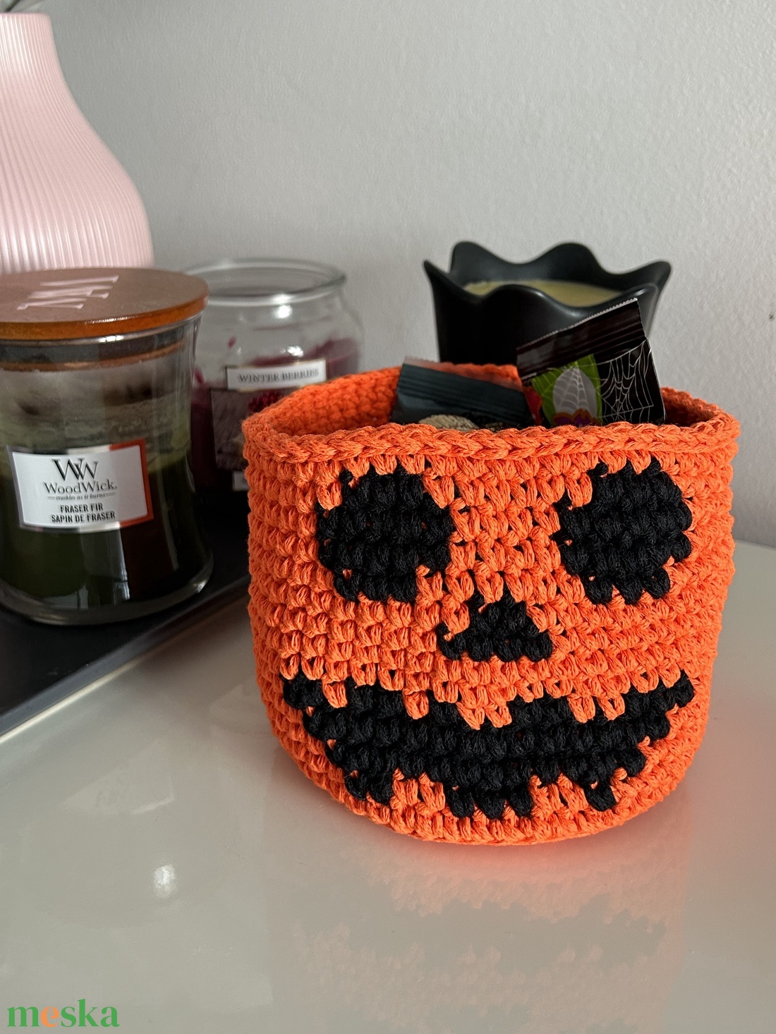 Töklámpás horgolt kosár - Halloween-i dekoráció - otthon & életmód - dekoráció - halloween - halloweeni dekoráció - Meska.hu
