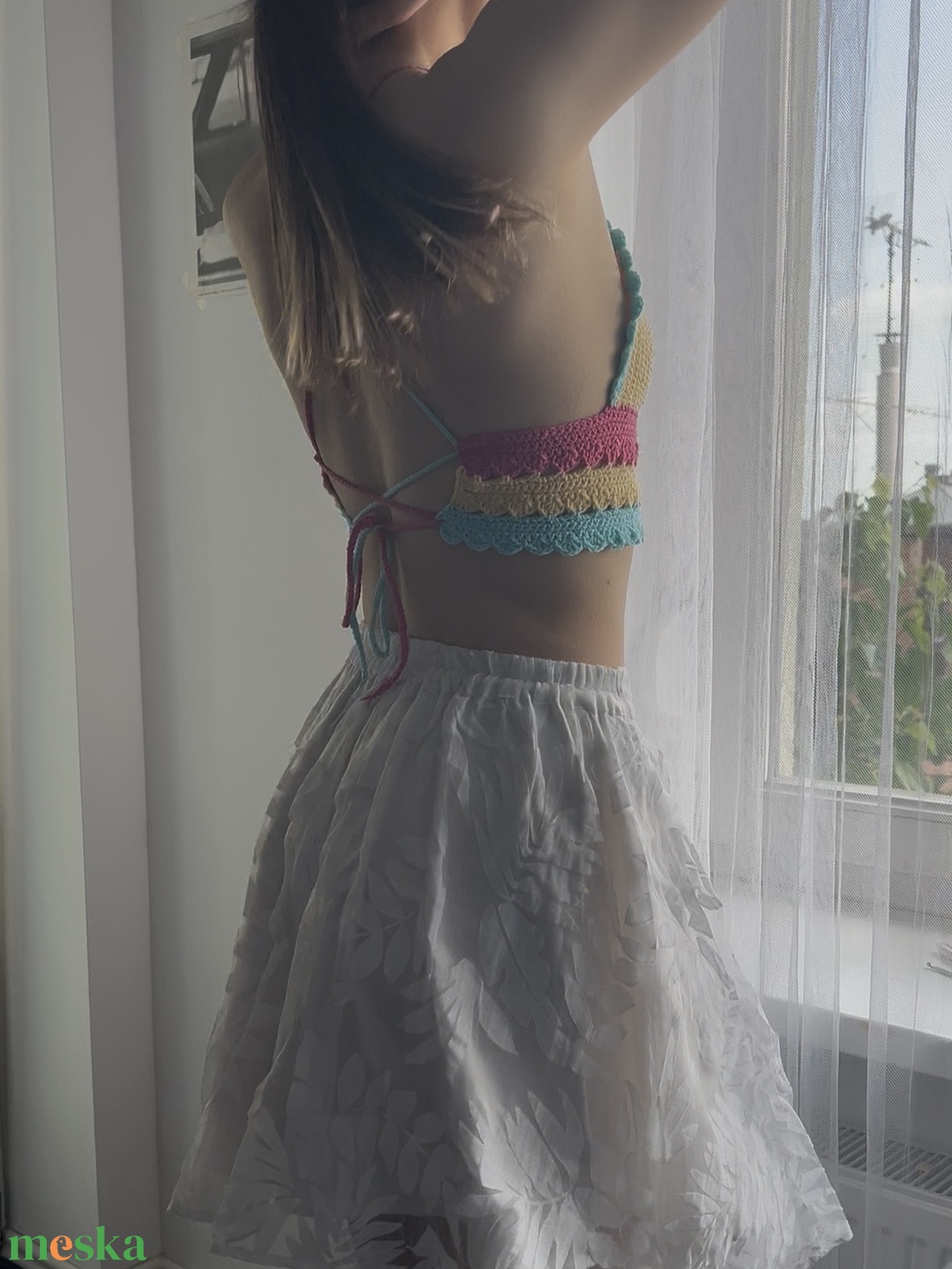 Horgolt crop top pamut és akril keverékéből fűzős hátmegoldással, egyedi kézműves darab - ruha & divat - női ruha - top - Meska.hu Horgolt crop top pamut és akril keverékéből fűzős hátmegoldással, egyedi kézműves darab - ruha & divat - női ruha - top - Meska.hu