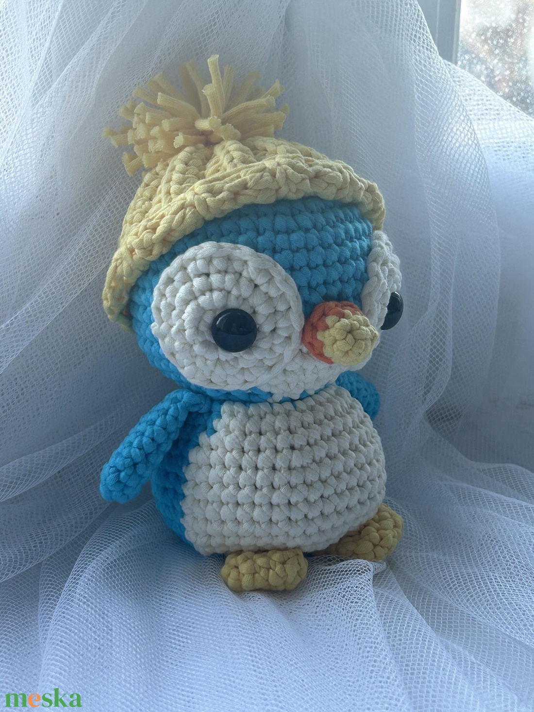 horgolt kék pingvin figura sapkával amigurumi - egyedi ajándék - játék & sport - plüssállat & játékfigura - más figura - Meska.hu