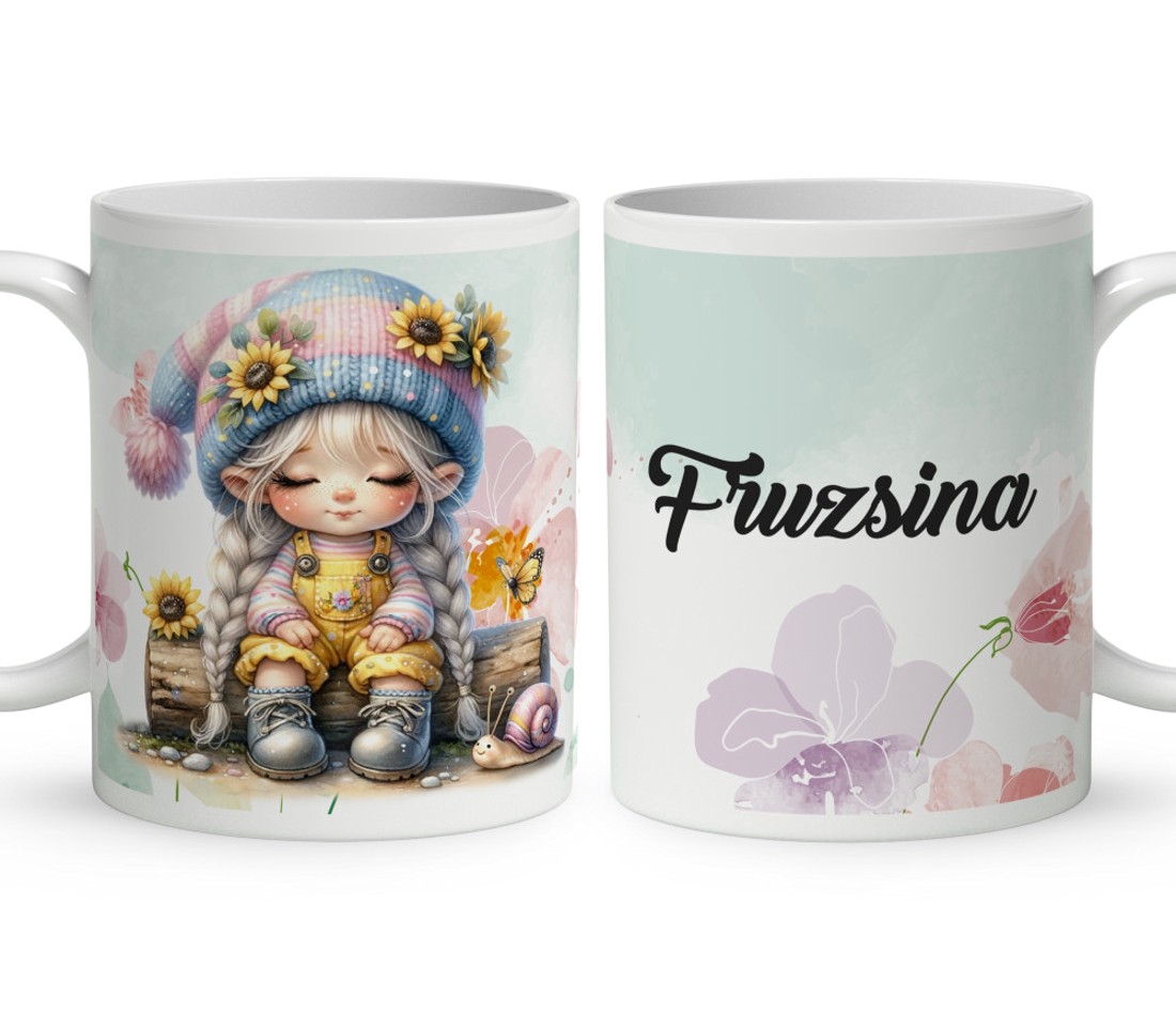 Névvel kérhető - Cuki csigás napraforgós manó lány mintás bögre - otthon & életmód - konyhafelszerelés, tálalás - tálalás - bögre & csésze - Meska.hu