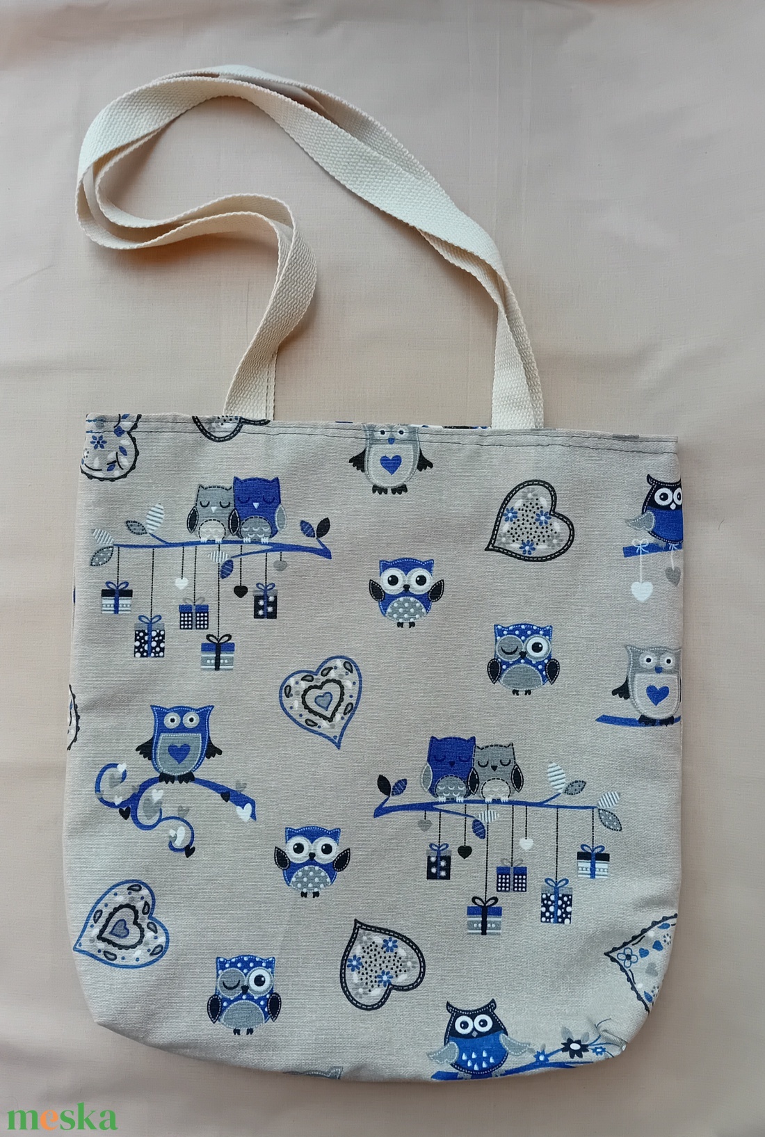 Kék baglyos táska neszesszerrel - táska & tok - bevásárlás & shopper táska - shopper, textiltáska, szatyor - Meska.hu