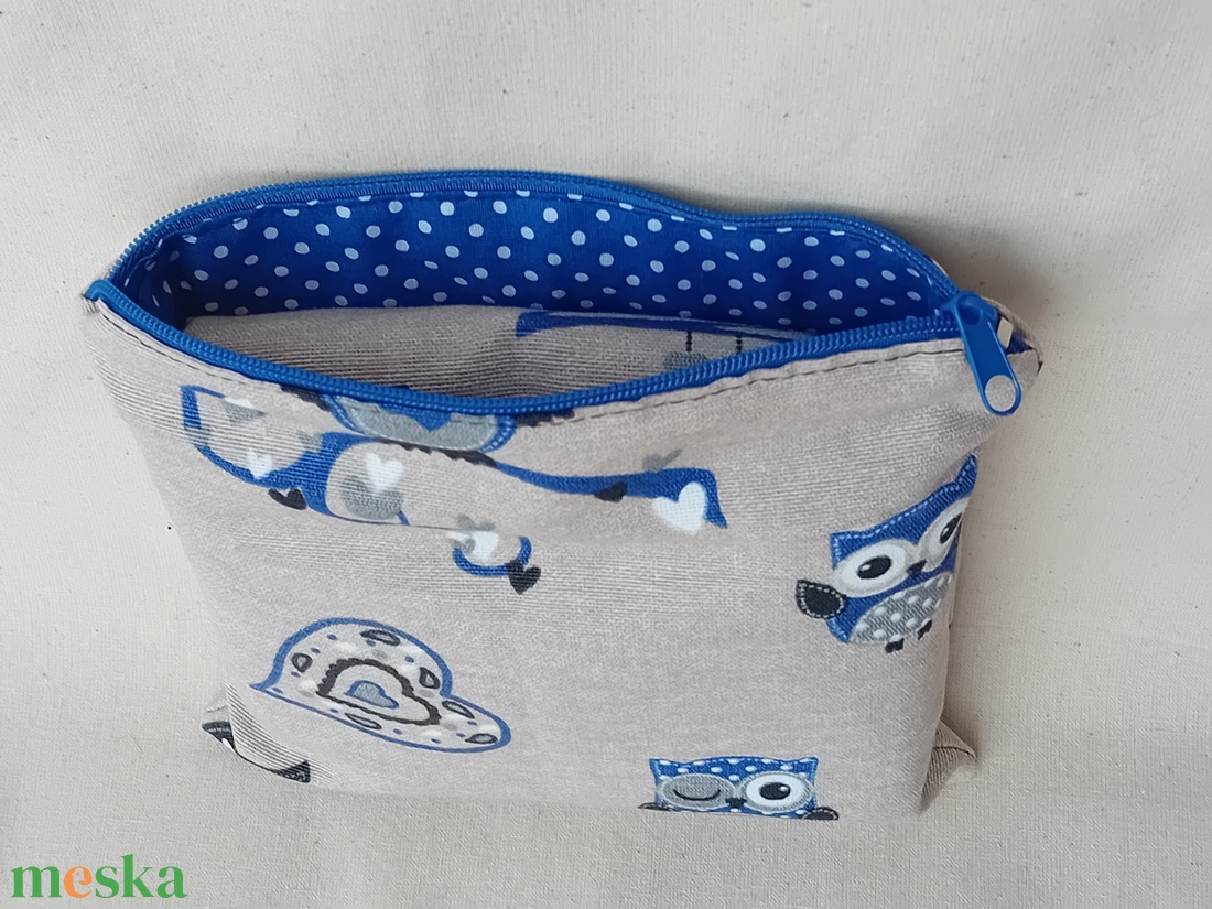 Kék baglyos táska neszesszerrel - táska & tok - bevásárlás & shopper táska - shopper, textiltáska, szatyor - Meska.hu