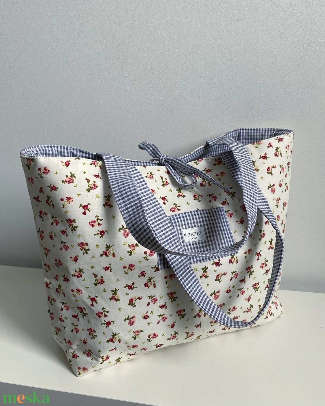 Virágos - kockás shopper - táska & tok - kézitáska & válltáska - nagy pakolós táska - Meska.hu