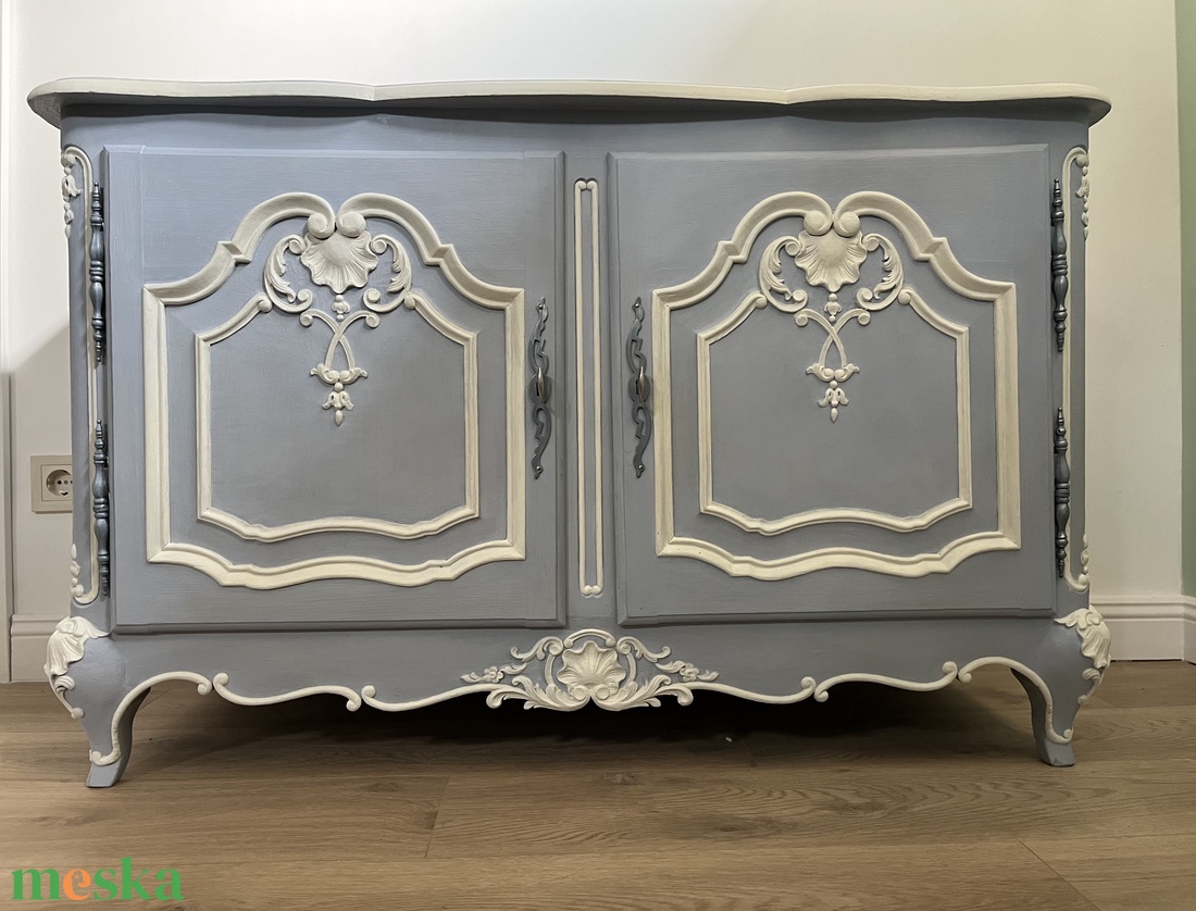 Neobarokk kék-fehér festett tömör fa komód - otthon & életmód - bútor - komód - Meska.hu