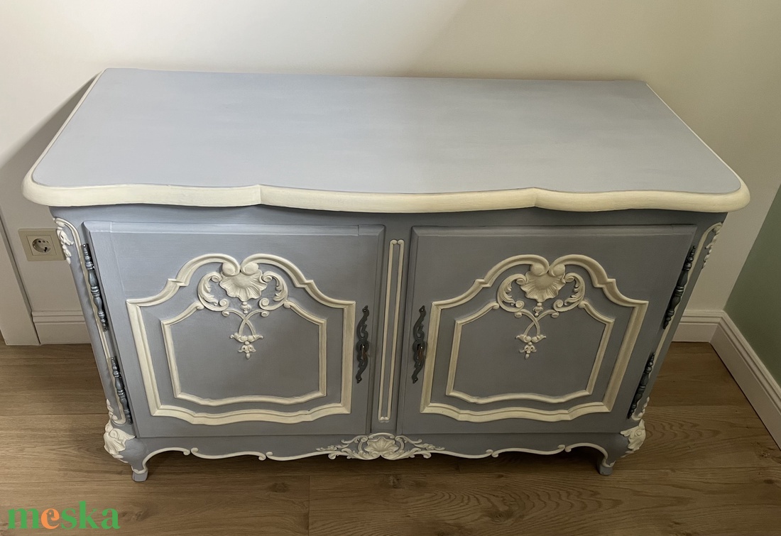 Neobarokk kék-fehér festett tömör fa komód - otthon & életmód - bútor - komód - Meska.hu