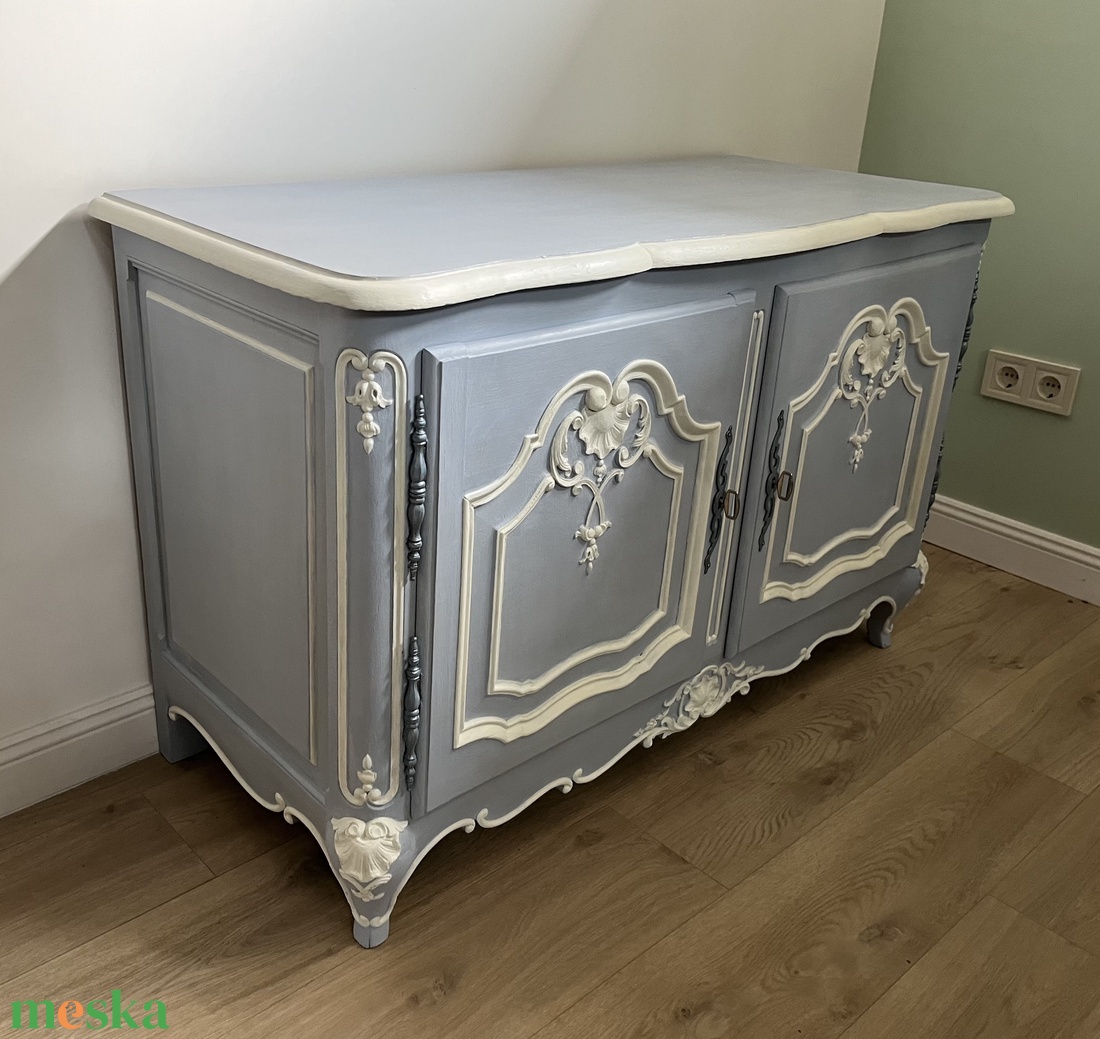Neobarokk kék-fehér festett tömör fa komód - otthon & életmód - bútor - komód - Meska.hu