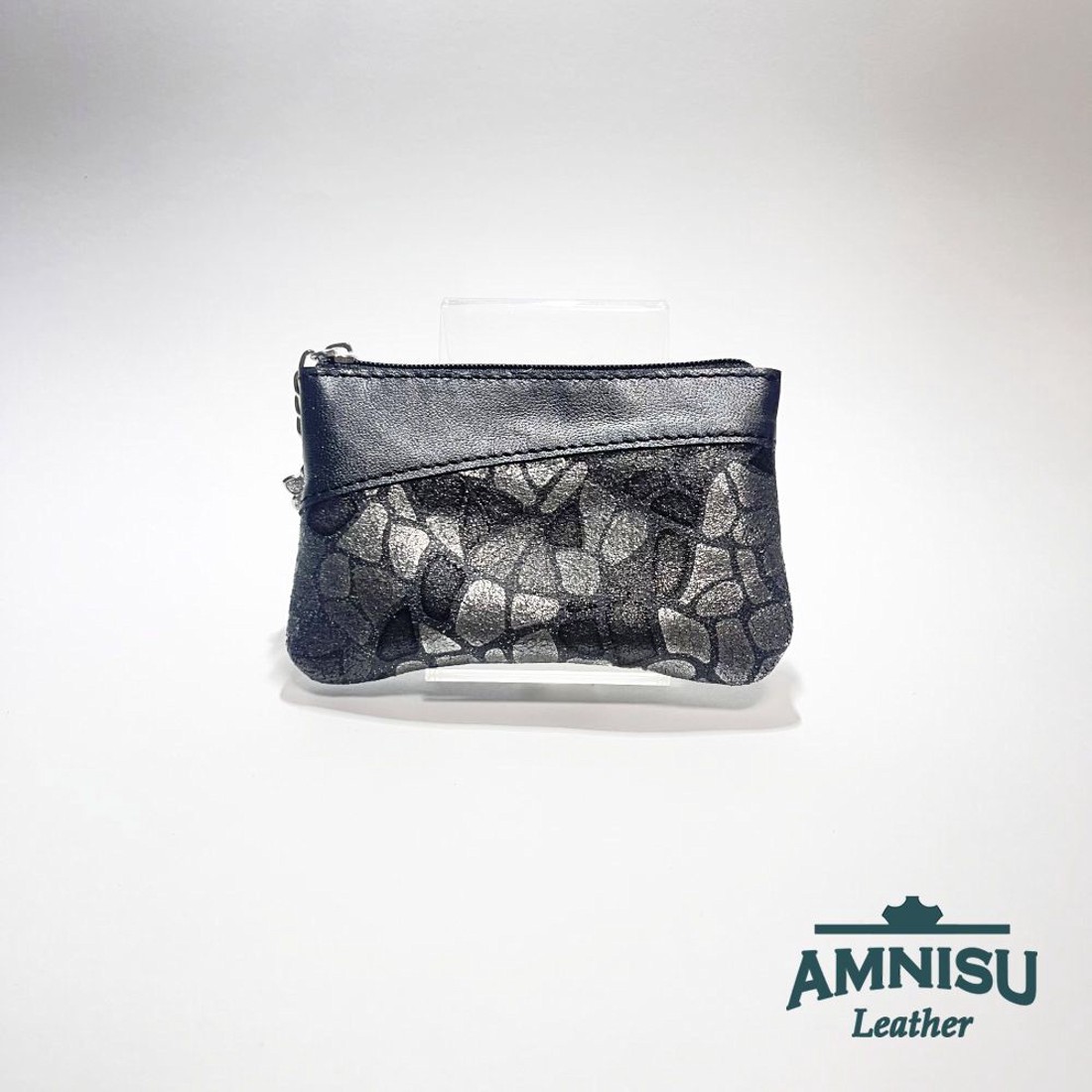 Sötét ezüst - szürke mintás ívelt egy cipzáras kulcstartó C8001 - táska & tok - kulcstartó & táskadísz - kulcstartó - Meska.hu