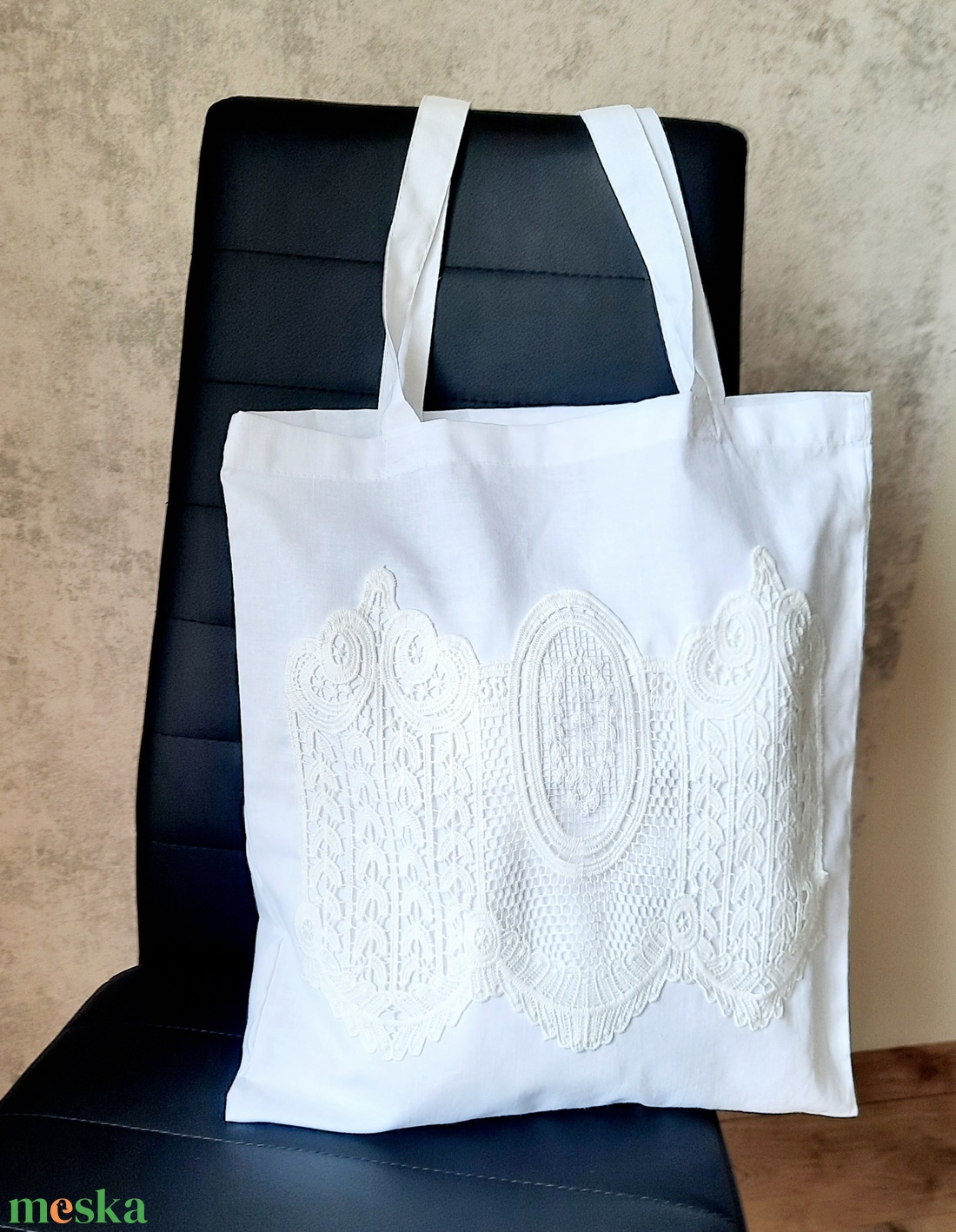 Vászon táska - Csipke mintás vászon táska - táska & tok - bevásárlás & shopper táska - shopper, textiltáska, szatyor - Meska.hu