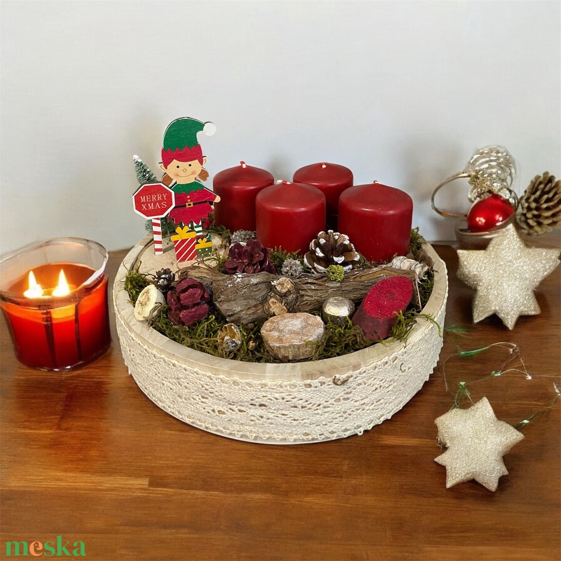 Adventi asztaldísz kerek - karácsony - adventi díszek - adventi asztaldísz - Meska.hu