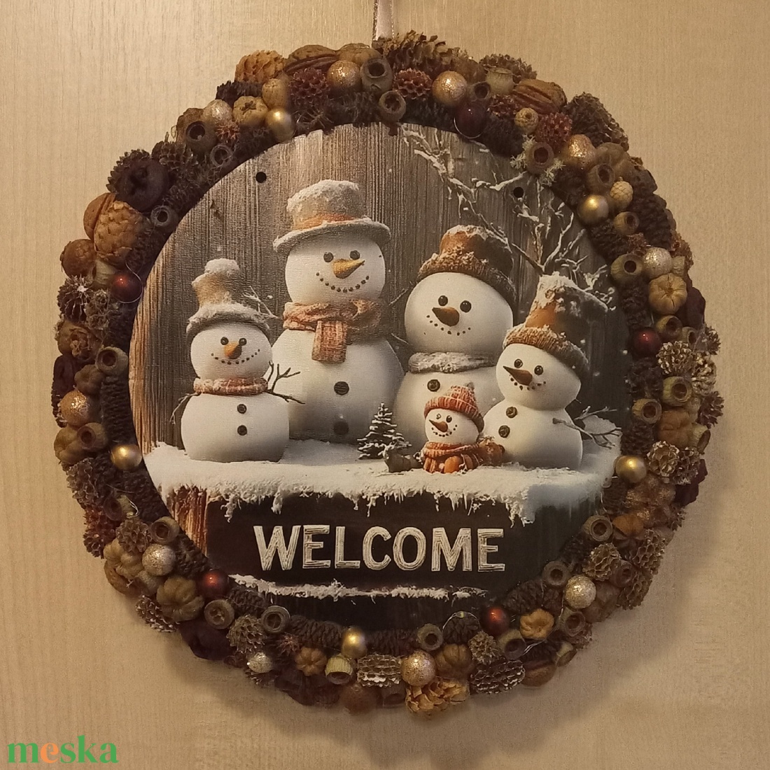 Hóembercsaládos kopogtató  - otthon & életmód - dekoráció - ajtó- és ablak dekoráció - ajtódísz & kopogtató - Meska.hu