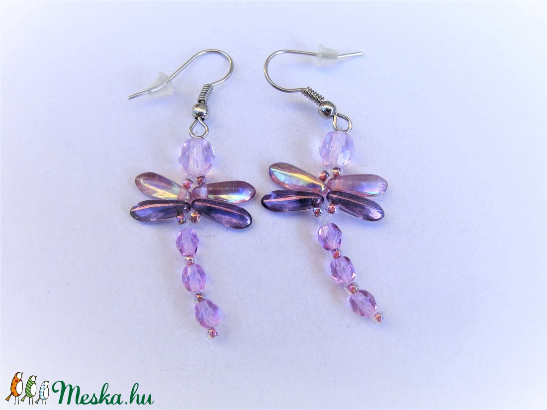 lila szitakötő fülbevaló -  - Meska.hu