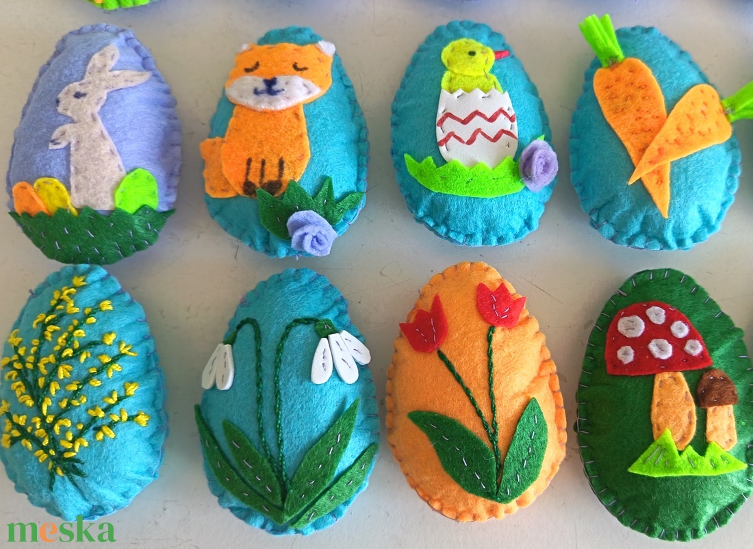 Húsvéti tojások filcből - ünnepi díszek, dekorációk - húsvéti díszek és dekorációk - húsvéti tojástartó - Meska.hu