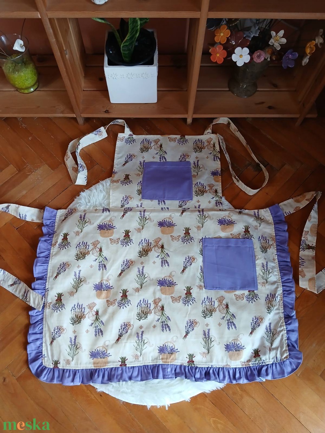 Levendula mintás konyhai kötény - otthon & életmód - konyhafelszerelés, tálalás - konyhai textil - kötény - Meska.hu