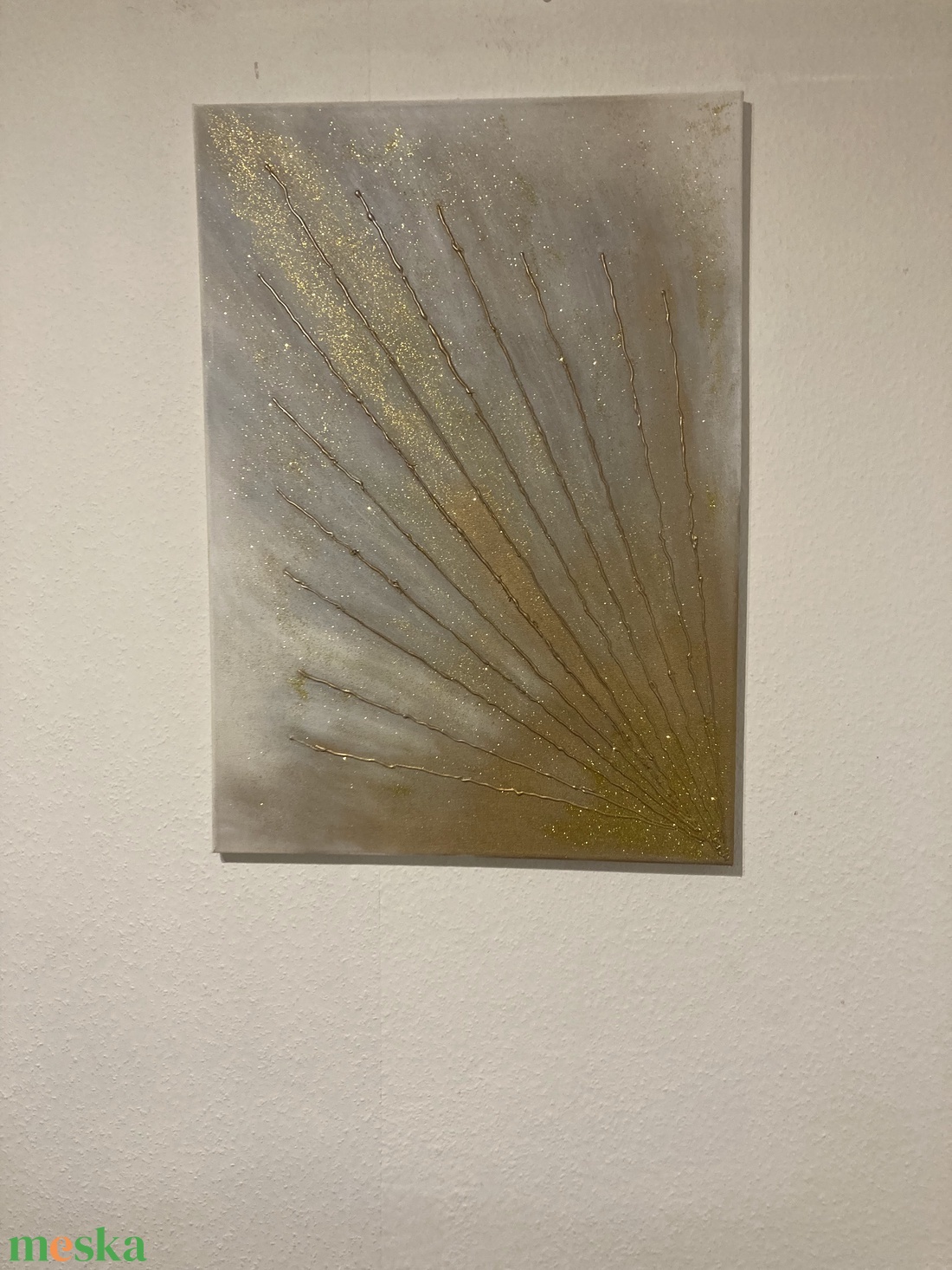 Kézzel készült absztrakt festmény arany részletekkel  modern falikép 5070 cm vásznon - Napsugarak - művészet - festmény - akril - Meska.hu