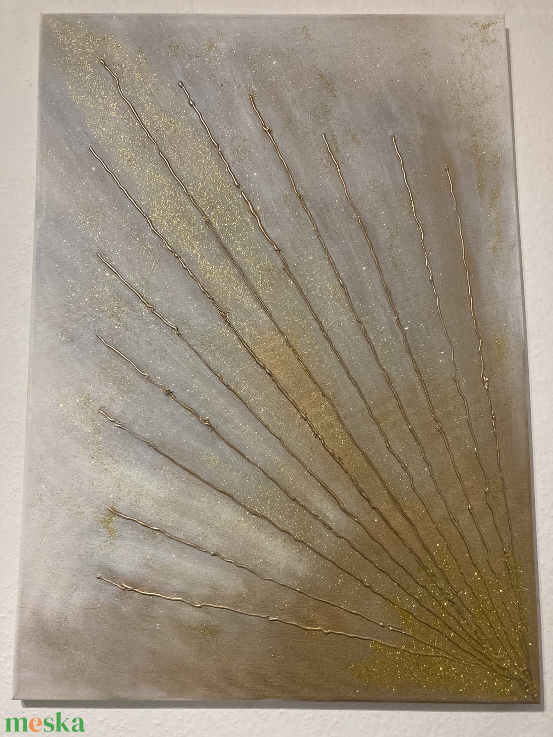 Kézzel készült absztrakt festmény arany részletekkel  modern falikép 5070 cm vásznon - Napsugarak - művészet - festmény - akril - Meska.hu