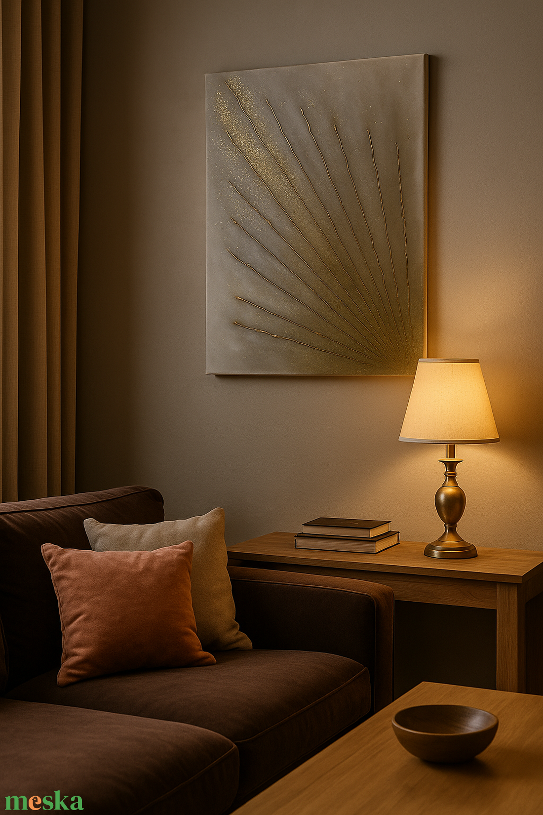 Kézzel készült absztrakt festmény arany részletekkel  modern falikép 5070 cm vásznon - Napsugarak - művészet - festmény - akril - Meska.hu