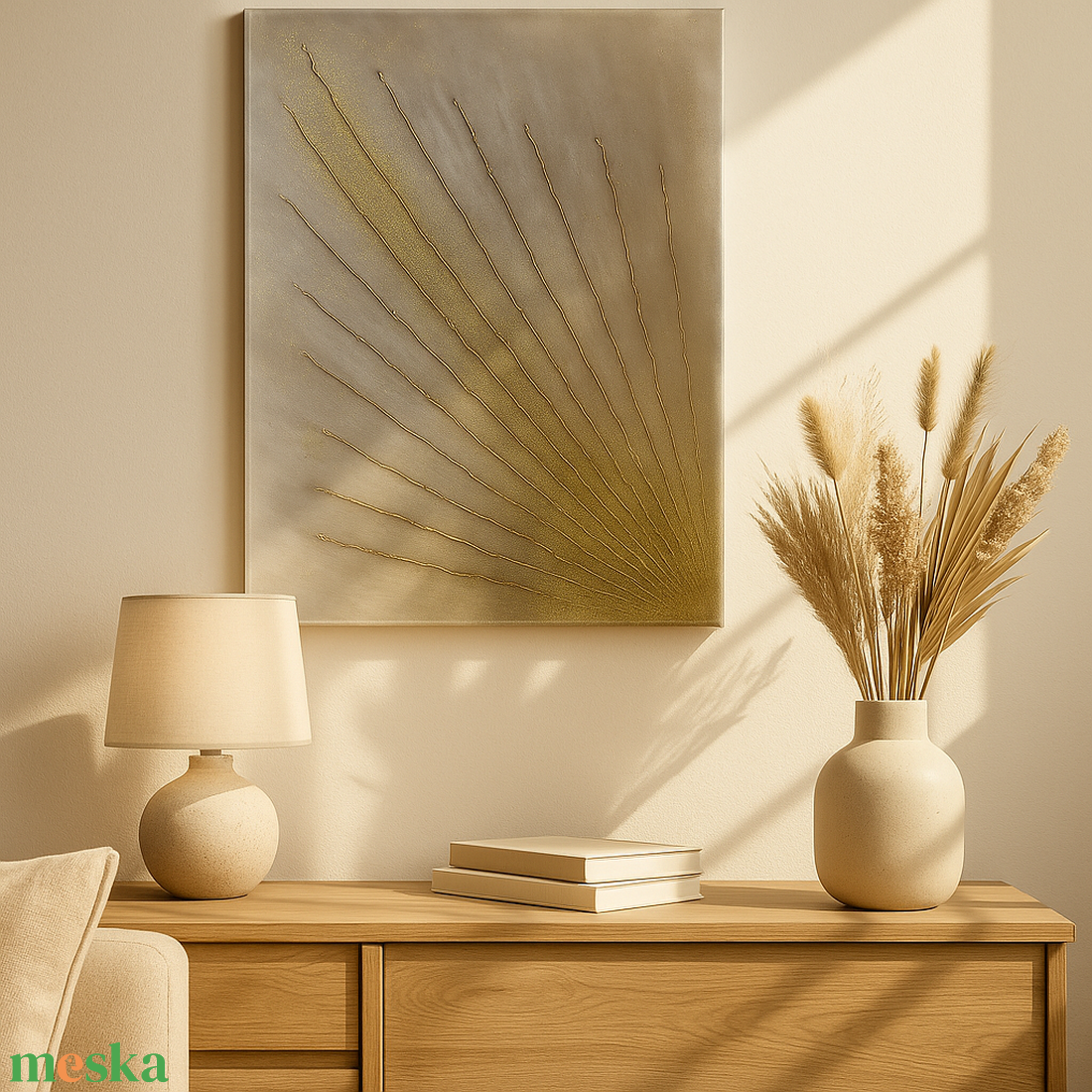 Kézzel készült absztrakt festmény arany részletekkel  modern falikép 5070 cm vásznon - Napsugarak - művészet - festmény - akril - Meska.hu