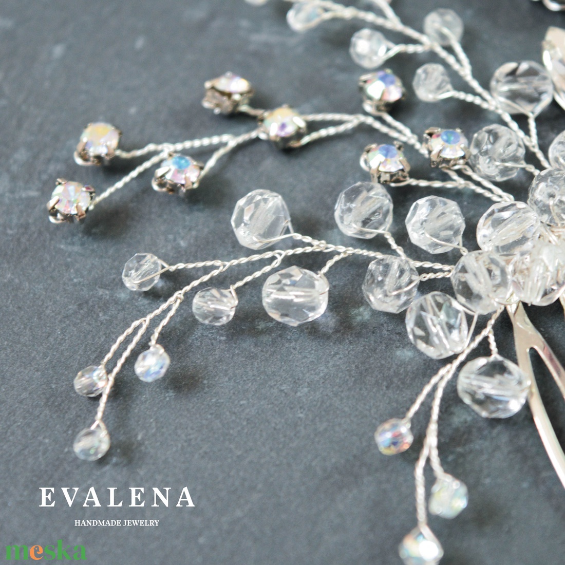 Menyasszonyi ezüst fésű kristályokkal - esküvő - hajdísz - fésűs hajdísz - Meska.hu