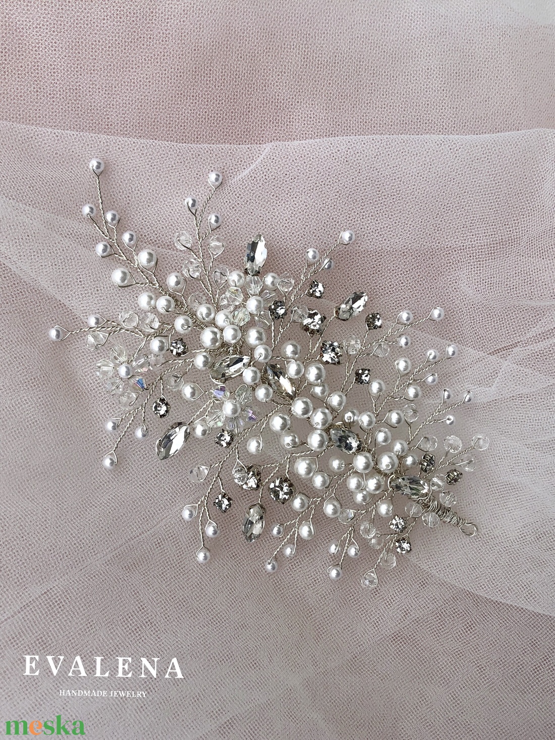 Gyöngyös-kristályos hajékszer - esküvő - hajdísz - kontydísz & hajdísz - Meska.hu