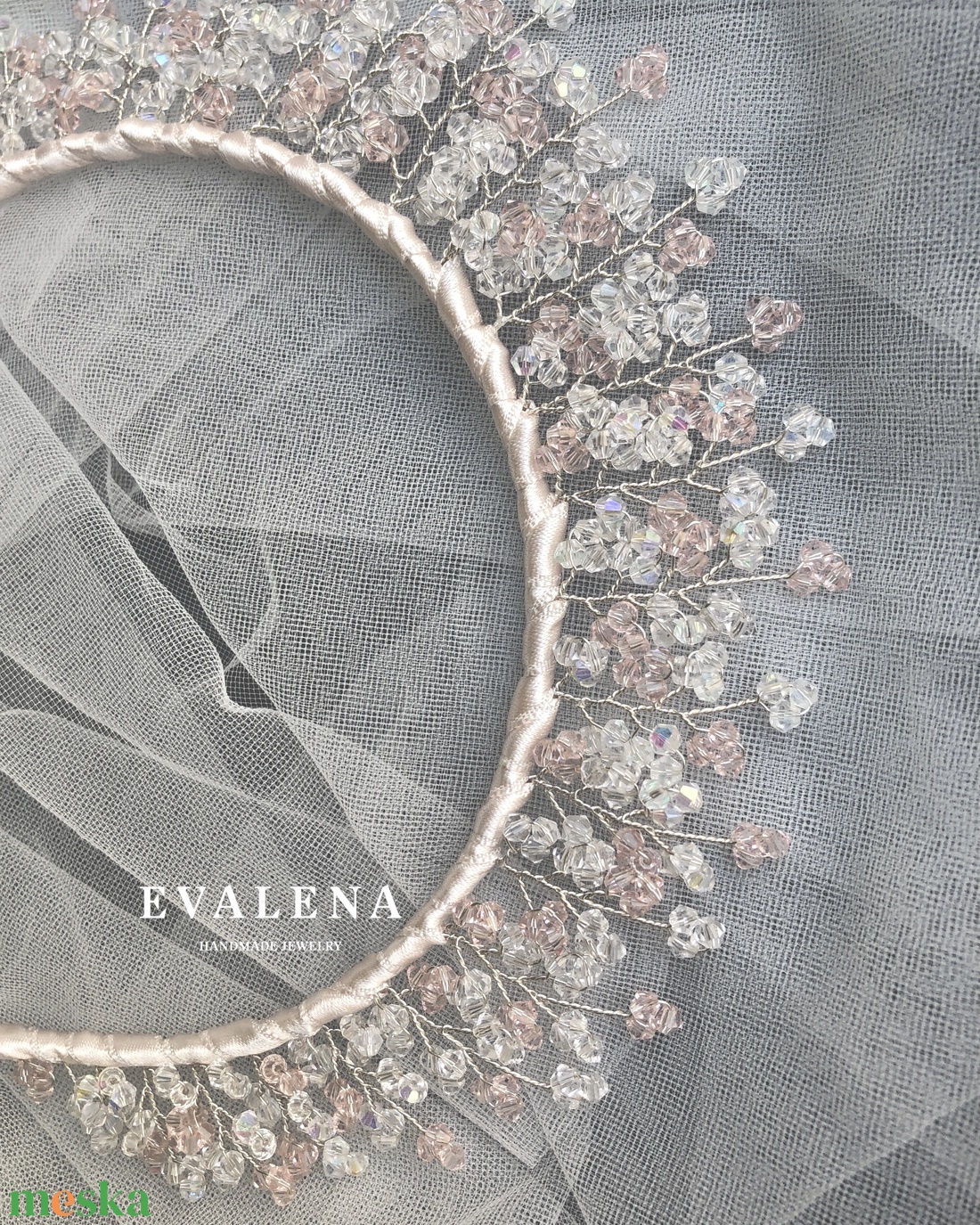 Pasztell rózsaszín kristálygyöngyös fejdísz - esküvő - hajdísz - hajpánt - Meska.hu