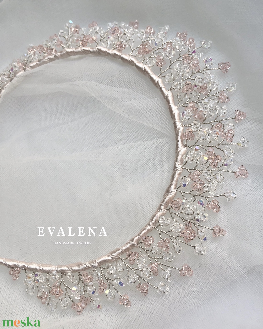 Pasztell rózsaszín kristálygyöngyös fejdísz - esküvő - hajdísz - hajpánt - Meska.hu