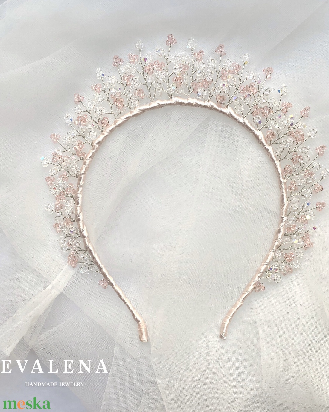 Pasztell rózsaszín kristálygyöngyös fejdísz - esküvő - hajdísz - hajpánt - Meska.hu