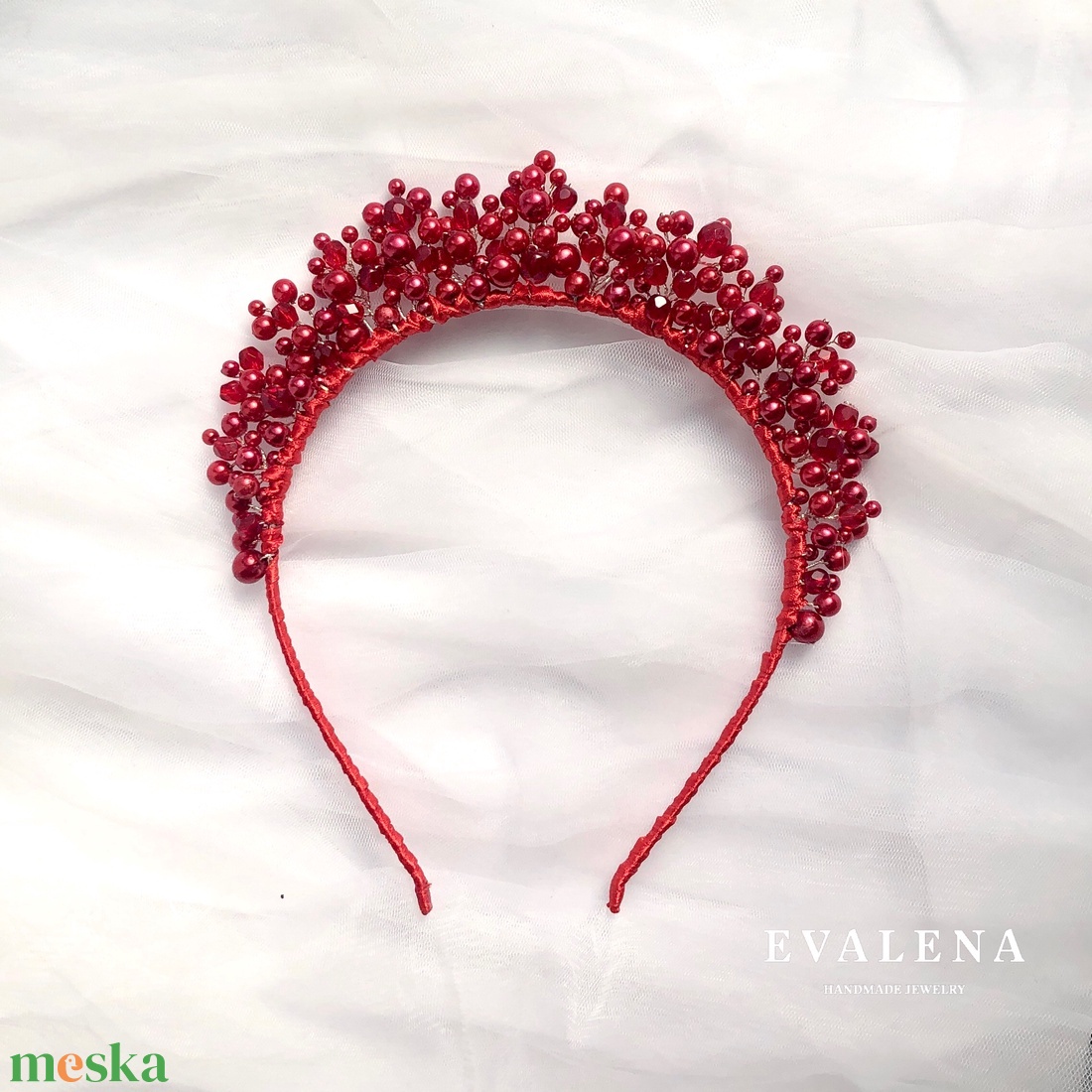 Piros gyöngyös menyecske fejdísz - esküvő - hajdísz - hajpánt - Meska.hu
