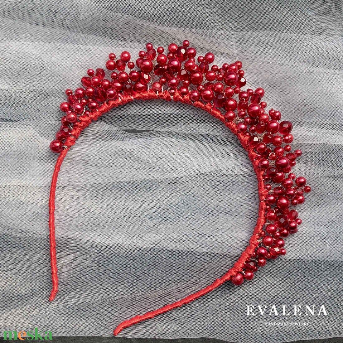 Piros gyöngyös menyecske fejdísz - esküvő - hajdísz - hajpánt - Meska.hu