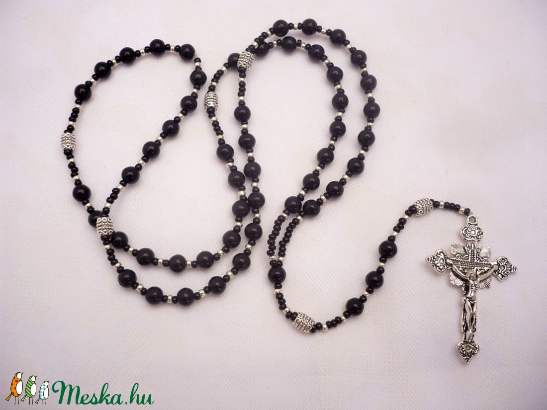 Fekete -ezüst férfi rózsafüzér rózsafüzér nyaklánc , férfi nyaklánc,  férfi ékszer, Meska -  - Meska.hu