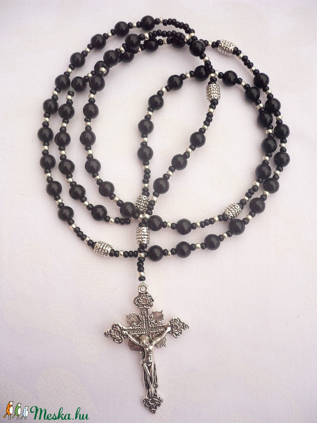 Fekete -ezüst férfi rózsafüzér rózsafüzér nyaklánc , férfi nyaklánc,  férfi ékszer, Meska -  - Meska.hu