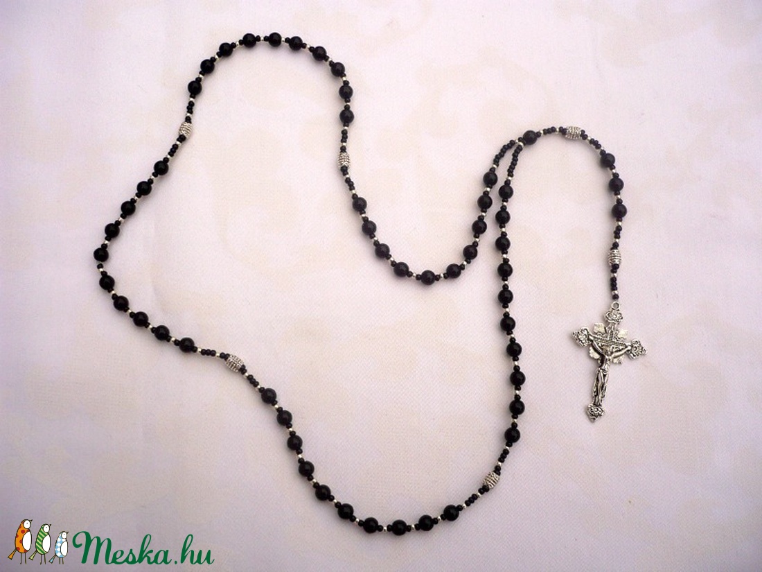 Fekete -ezüst férfi rózsafüzér rózsafüzér nyaklánc , férfi nyaklánc,  férfi ékszer, Meska -  - Meska.hu