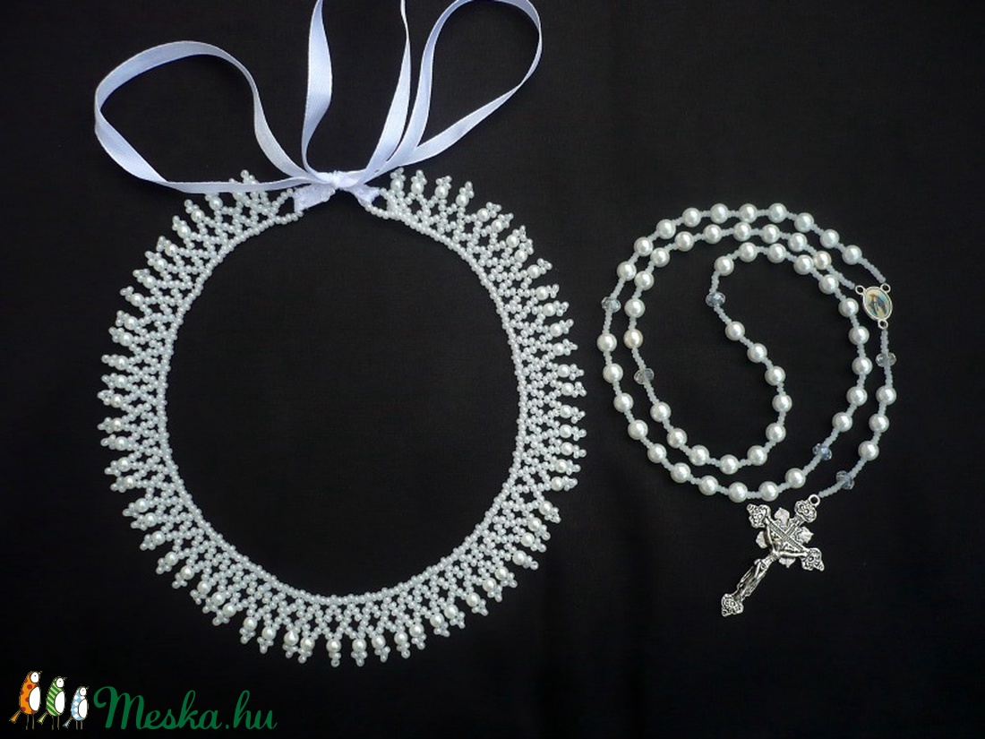 fehér alkalmi kislány gyermek gyöngynyaklánc keresztelő, elsőáldozás, esküvő, koszorúslány ajándék -  - Meska.hu