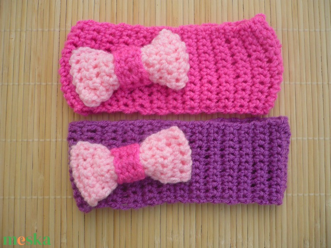 kislány, gyerek lila-rózsaszín horgolt hajpánt fejpánt fülmelegítő - ruha & divat - gyerekruha - Meska.hu