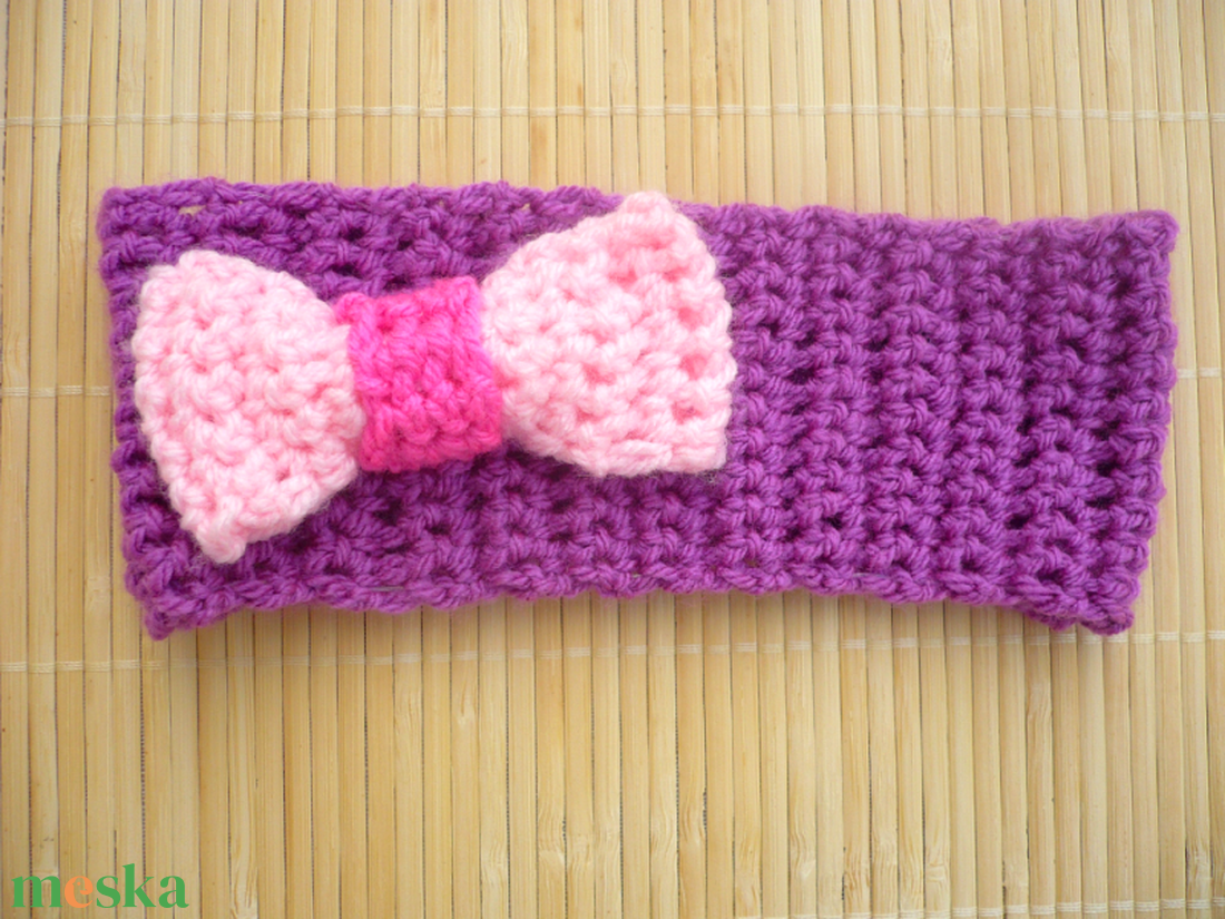 kislány, gyerek lila-rózsaszín horgolt hajpánt fejpánt fülmelegítő - ruha & divat - gyerekruha - Meska.hu