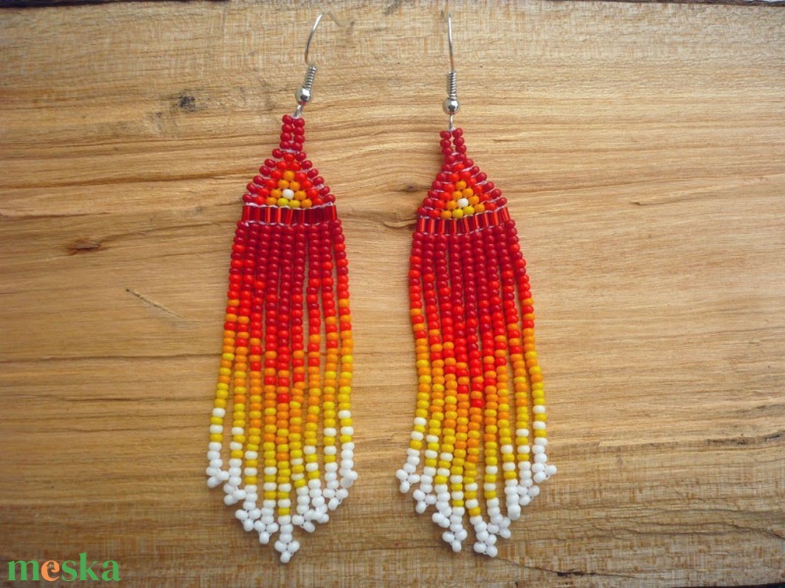 Tűz  színátmenetes  gyöngy lógós, hosszú fülbevalók, ajándék - ékszer - fülbevaló - lógó fülbevaló - Meska.hu
