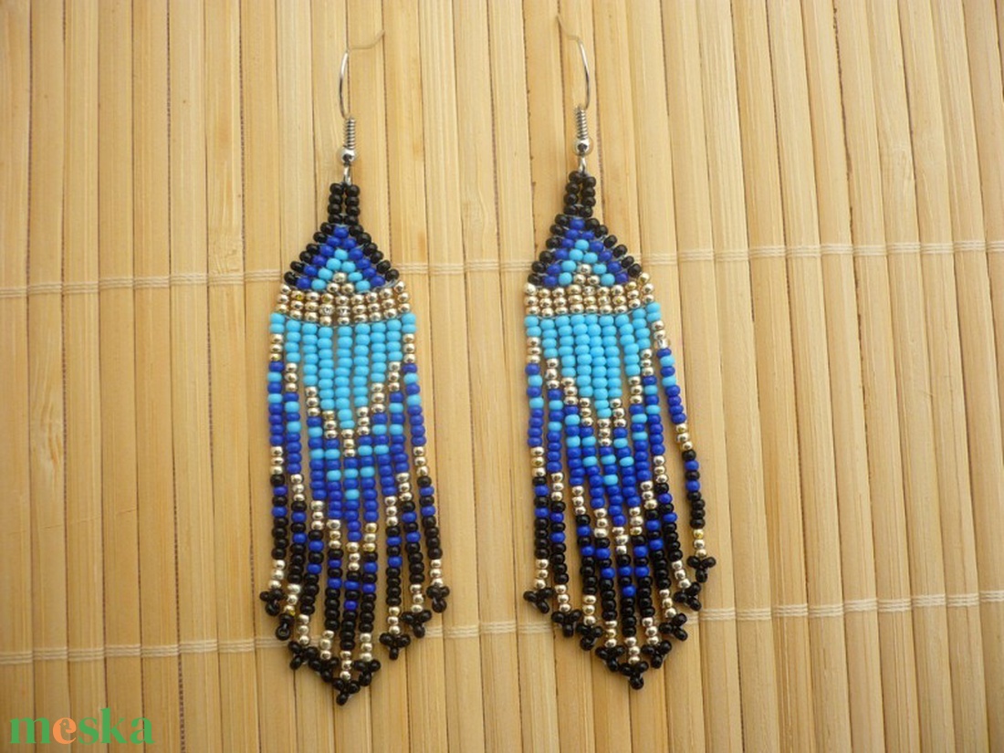 Közelgő éjszaka színátmenetes  gyöngy lógós, hosszú fülbevalók, ajándék - ékszer - fülbevaló - lógó fülbevaló - Meska.hu